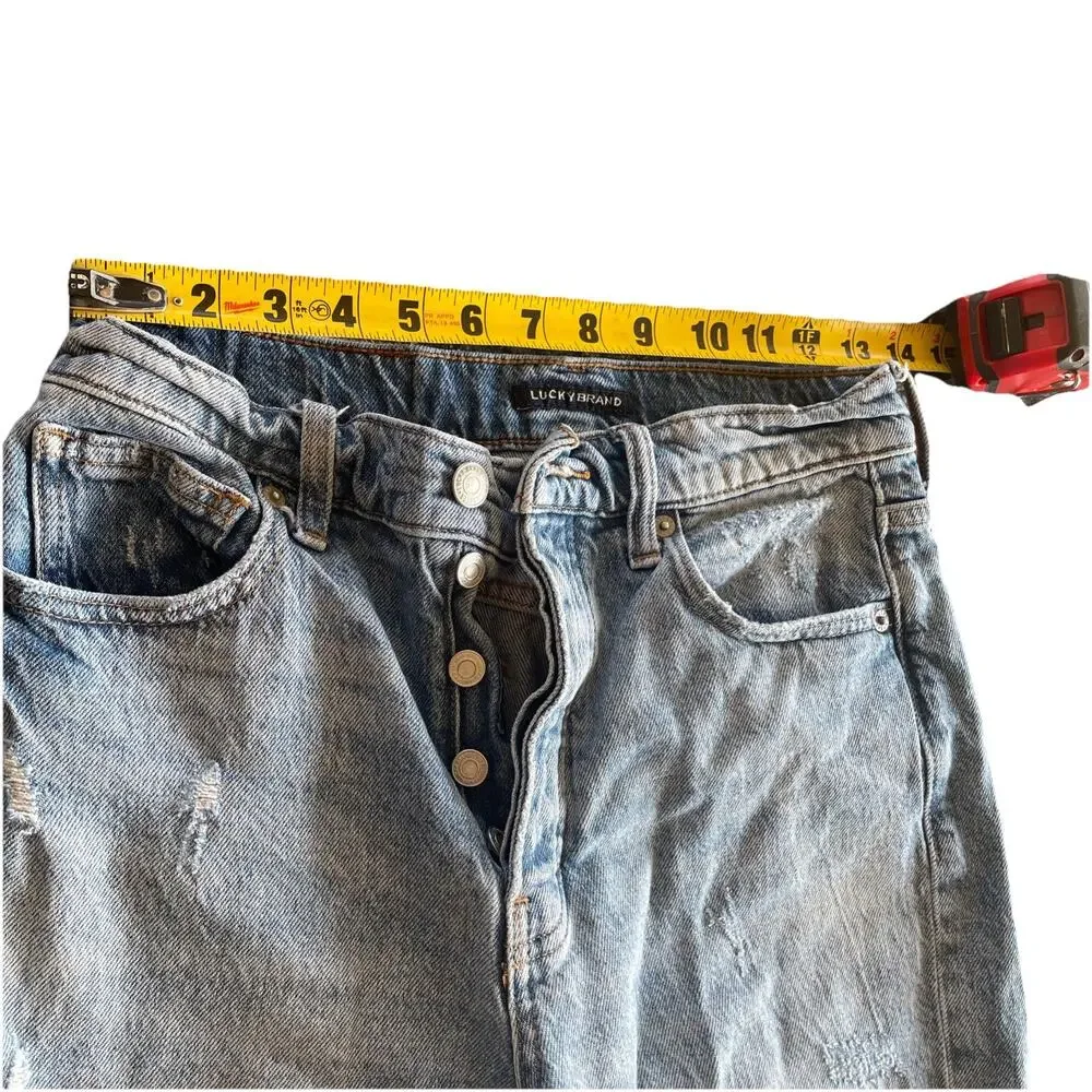 Lucky Brand Drew High Rise Mom Jean Light Wash Distressed Size 4/27 Acid Wash - Picture 4 of 16